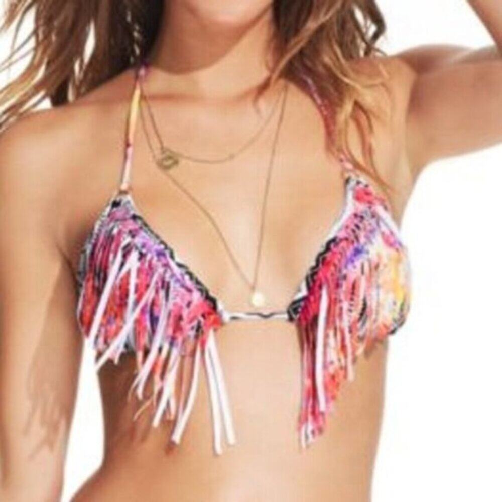 Festival Boho Fringe O Ring Triangle Bikini Top Size S